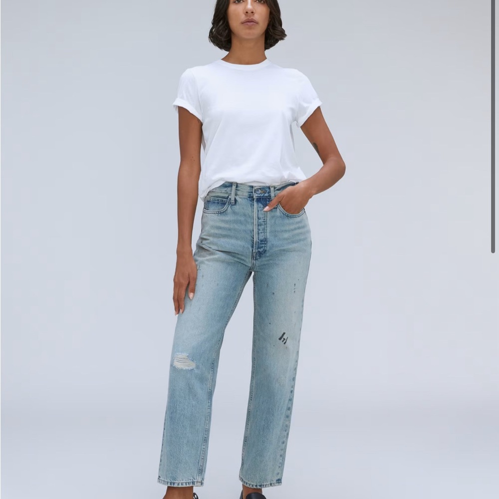 Everlane High-Rise Straight Jeans in Light Wash Blue